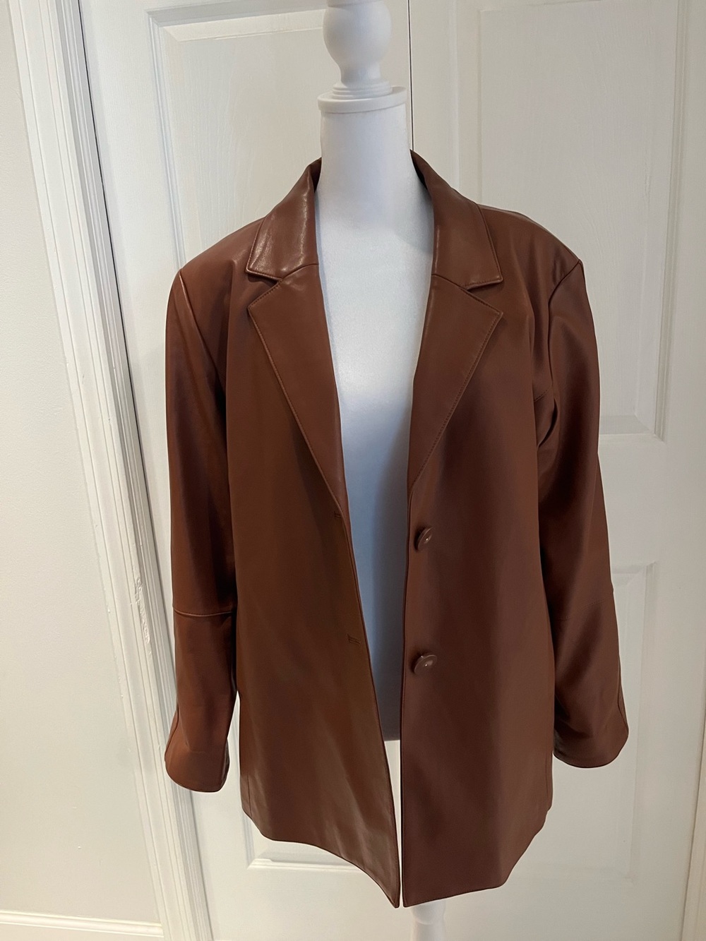 Dennis Basso Brown Faux Leather Blazer Jacket NWOT